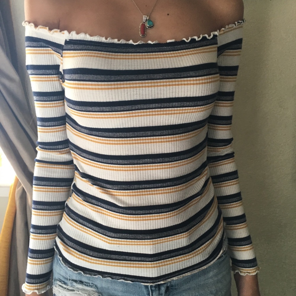 Striped Off The Shoulder Long Sleeve